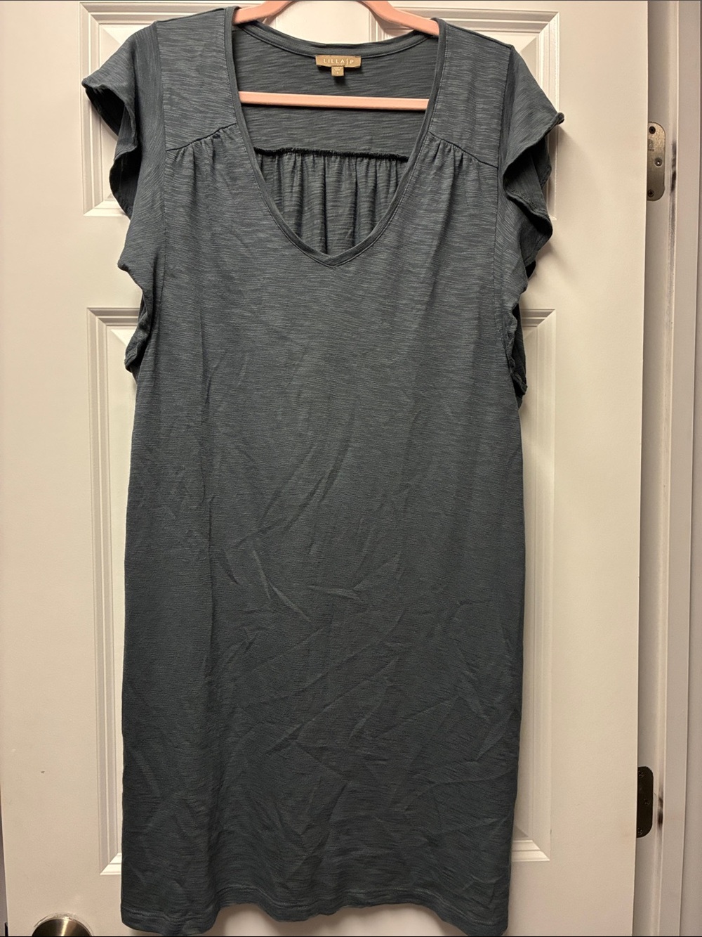 Lilla P Gray Ruffle Sleeve Scoop Neck Tunic Dress